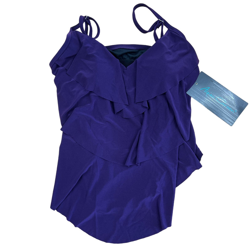 Aqua Green Women's Purple Ruffle Tiered Tankini Swim Suit - Size Medium - NWT